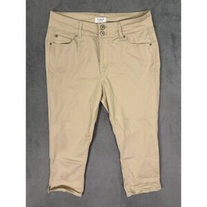 Curve Appeal Pants Womens 10/30 Tan Khaki High Rise Cropped Straight Stretch